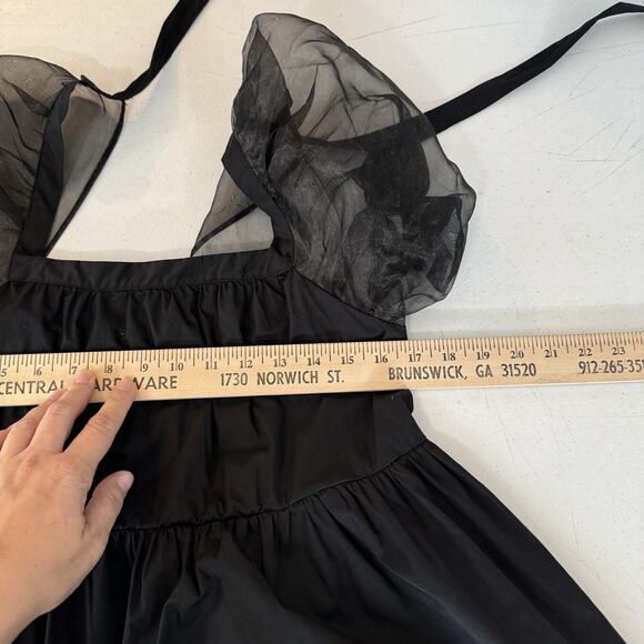 Pomander Place by Tuckernuck Tinsley Top Sz S Black Sheer Puff Sleeves Cocktail - Picture 7 of 10